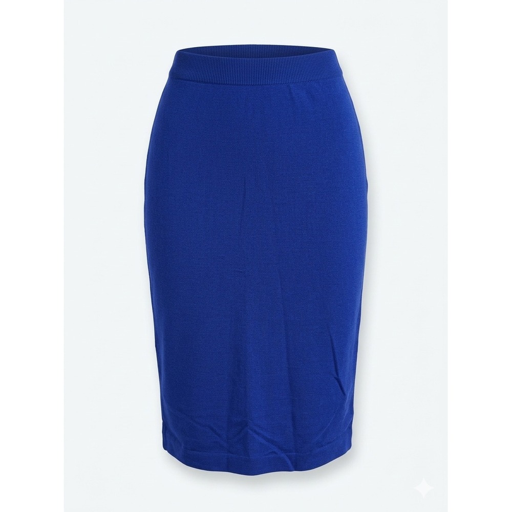 Vintage Marisa Christina Knit Skirt Medium Blue Wool Blend Pencil Midi Classic